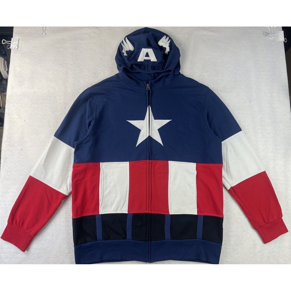 Captain America Men’s Large Marvel Full Zip Face Mask Hoodie By Mad Engine